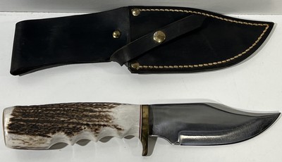 Vintage H.L. Morris Custom Handmade Stag Handled Fixed Blade Knife