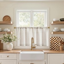 Striped Linen Kitchen Curtains 20 Inches Tier Curtains Farmhouse Modern Cafe