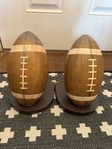 Pottery Barn Kids Wooden Football Bookends Set of 2 Rustic Vintage
