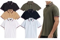Tommy Hilfiger Polo Shirt Men's Regular Fit Striped Collar | Soft Stretch Cotton
