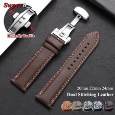 Genuine Calfskin Leather Watch Band 20mm 22mm 24mm Butterfly Buckle Strap