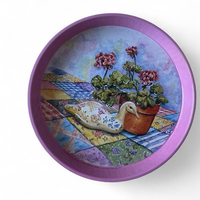 Emson Vintage 90s Pink Floral Duck Goose Quilt Cottagecore Grannycore Metal Tray