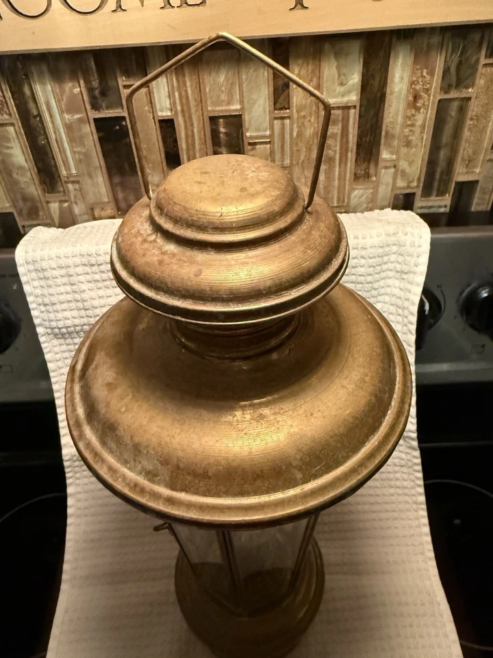 Lámpara de aceite turca de vidrio grabado de latón linterna de pastor ver fotos Foto 3 de 4