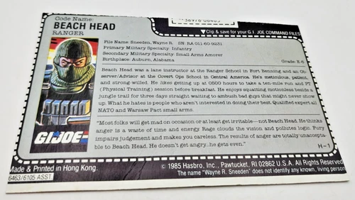 Vintage 1986 3.75" GI Joe Beach Head  File Card p8