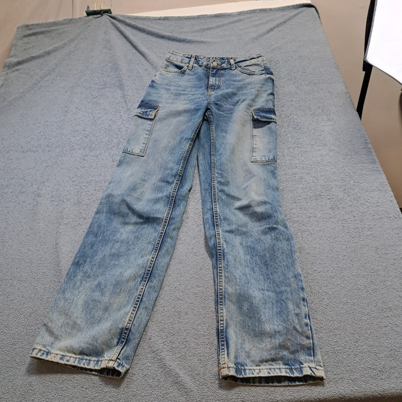 Koaj Blue Denim Cargo Jeans Womens Size 8 Faded Stretch Casual Outdoor