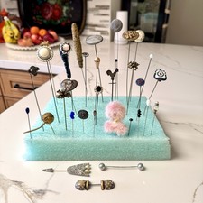 Antique Vintage Ladies HAT LAPEL Pins Collection of 34 Silver Brass Glass Beads