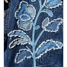 Handmade upcycled denim jacket floral appliqué boho OOAK