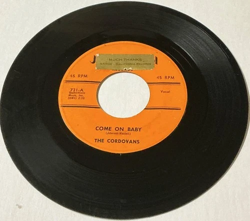Cordovans 1957 DOO WOP 45 Come On Baby / My Heart JOHNSON Orig sm print VG+ HEAR