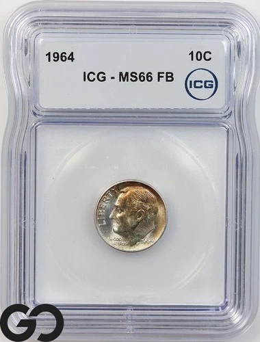 1964 Roosevelt Dime, Full Bands, ICG MS 66 FB ** Nice Toning!
