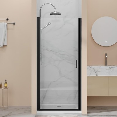 Goodyo 34'' W Shower Door Semi-frameless Pivot Tempered Glass Panel Black