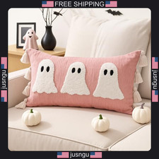 Halloween Ghost Throw Pillow 14x26 Inch Chenille Tassel Decor