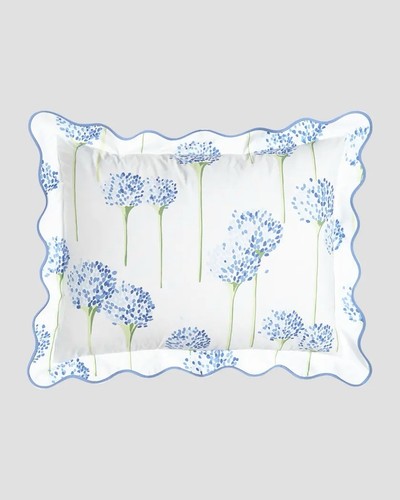 Matouk Lulu DK Charlotte One Standard Pillow Sham Azure 500 T/C Allium Scalloped - Picture 1 of 7