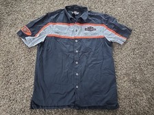 Vtg Harley Davidson Motorcycles Mechanic Bar And Shield Button Up Shirt Medium