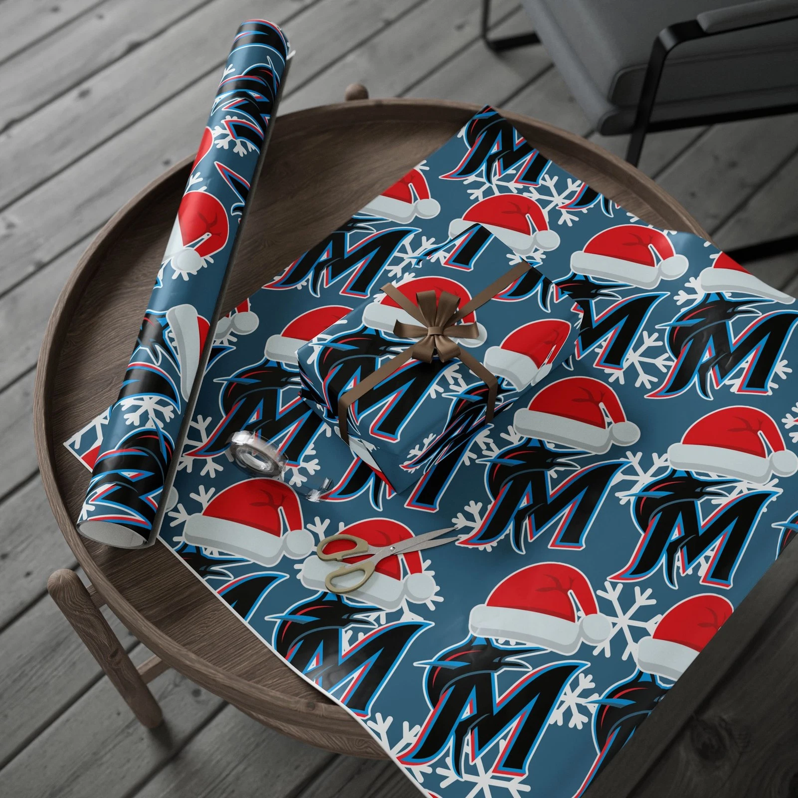 Miami Marlins Wrapping Papers, Christmas Gift Wrap, Baseball Team Holiday