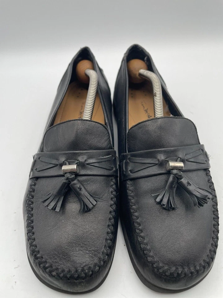 Mocasines para mujer Thom Mcan talla 9W cuero negro borlas sin cordones punta redonda Foto 2 de 4