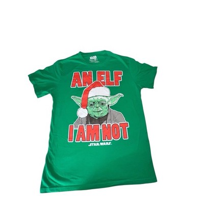 Star Wars Yoda ''An Elf I Am Not'' Green Christmas Graphic Tee Mad Engine Men's L