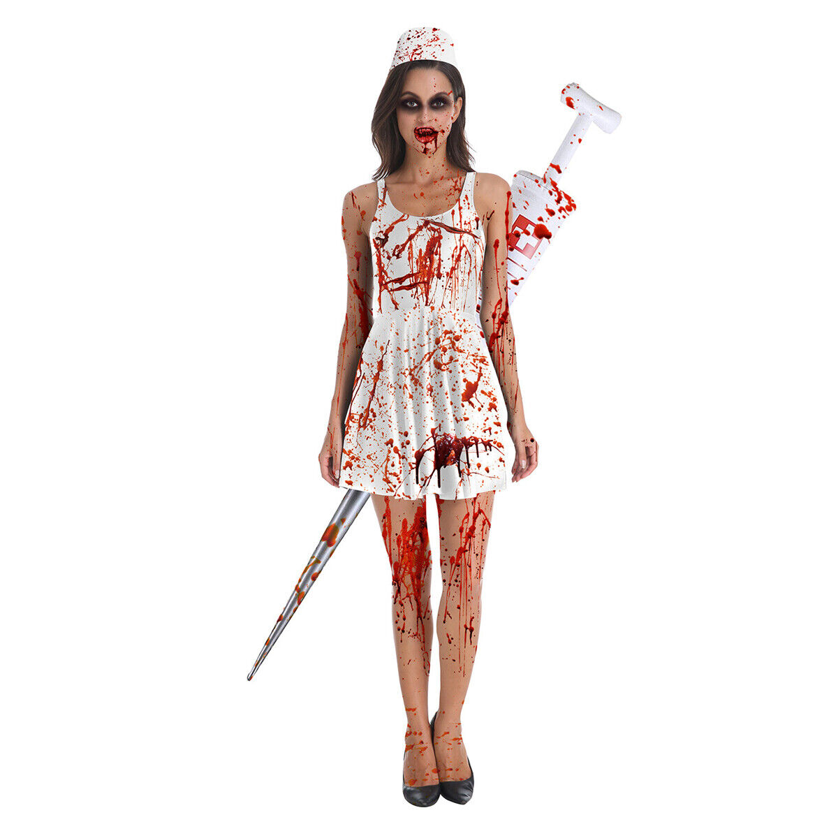 Halloween Womens Girl Scary Horror Zombie Nurse Costume Cosplay Fancy Dress S-XL
