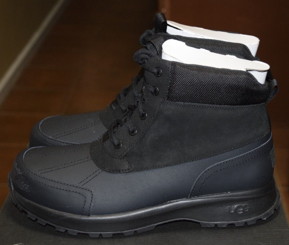 Men's-UGG-M EMMETT Duck Boot-Waterproof-Black-Leather-Shoes-Boots