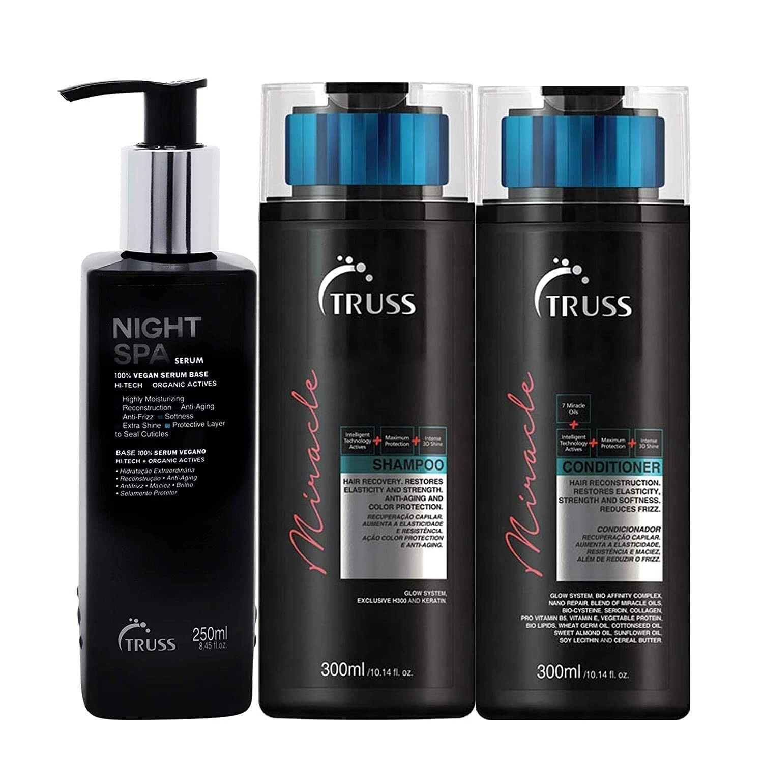Truss Night Spa Hair Serum Overnight with Miracle Shampoo and Conditioner Bundle