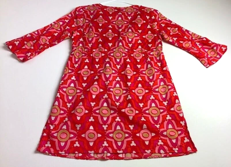 Vestido túnica Mud Pie para mujer pequeño S rosa rojo geométrico mangas 3/4 cubierta de playa Foto 4 de 4