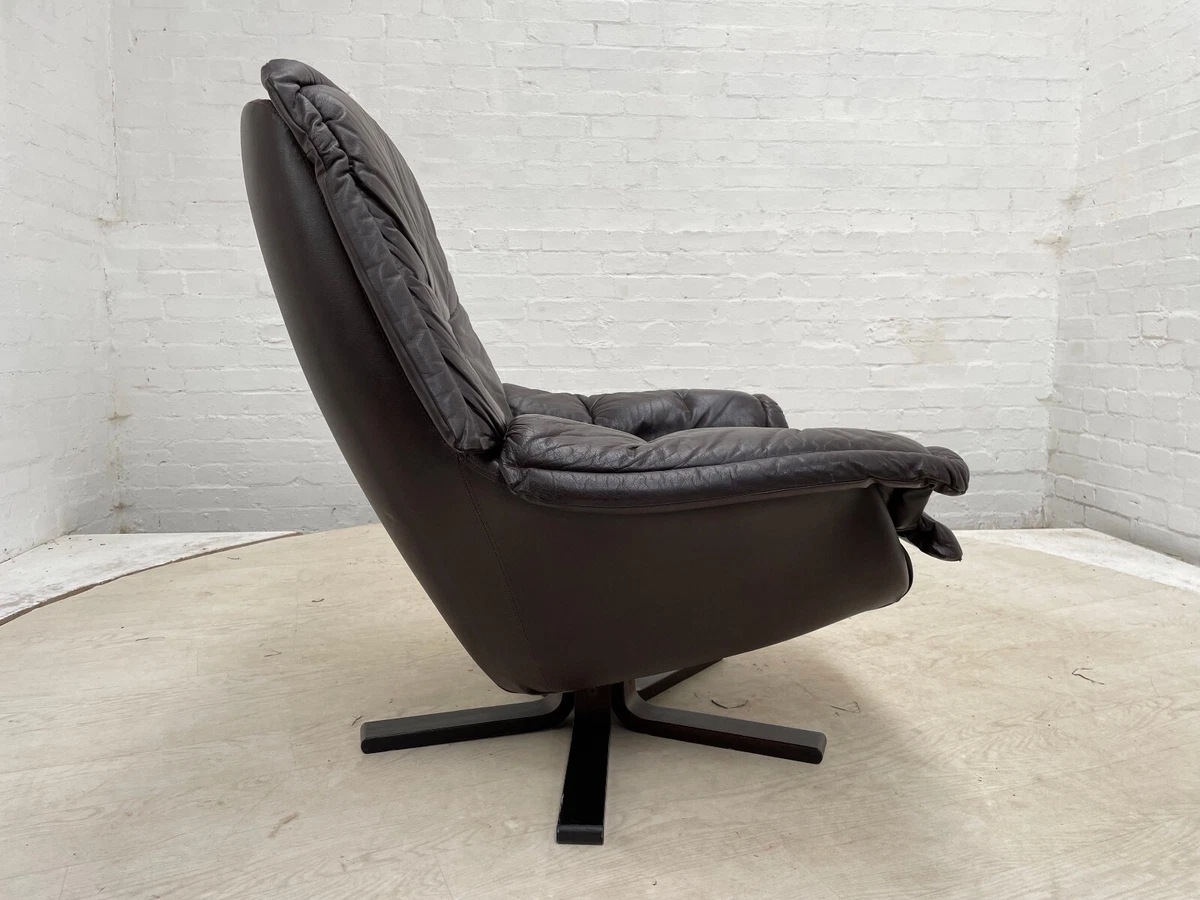 EB3309 Danish Dark Brown Vinyl Swivel Chair with Splayed Stained