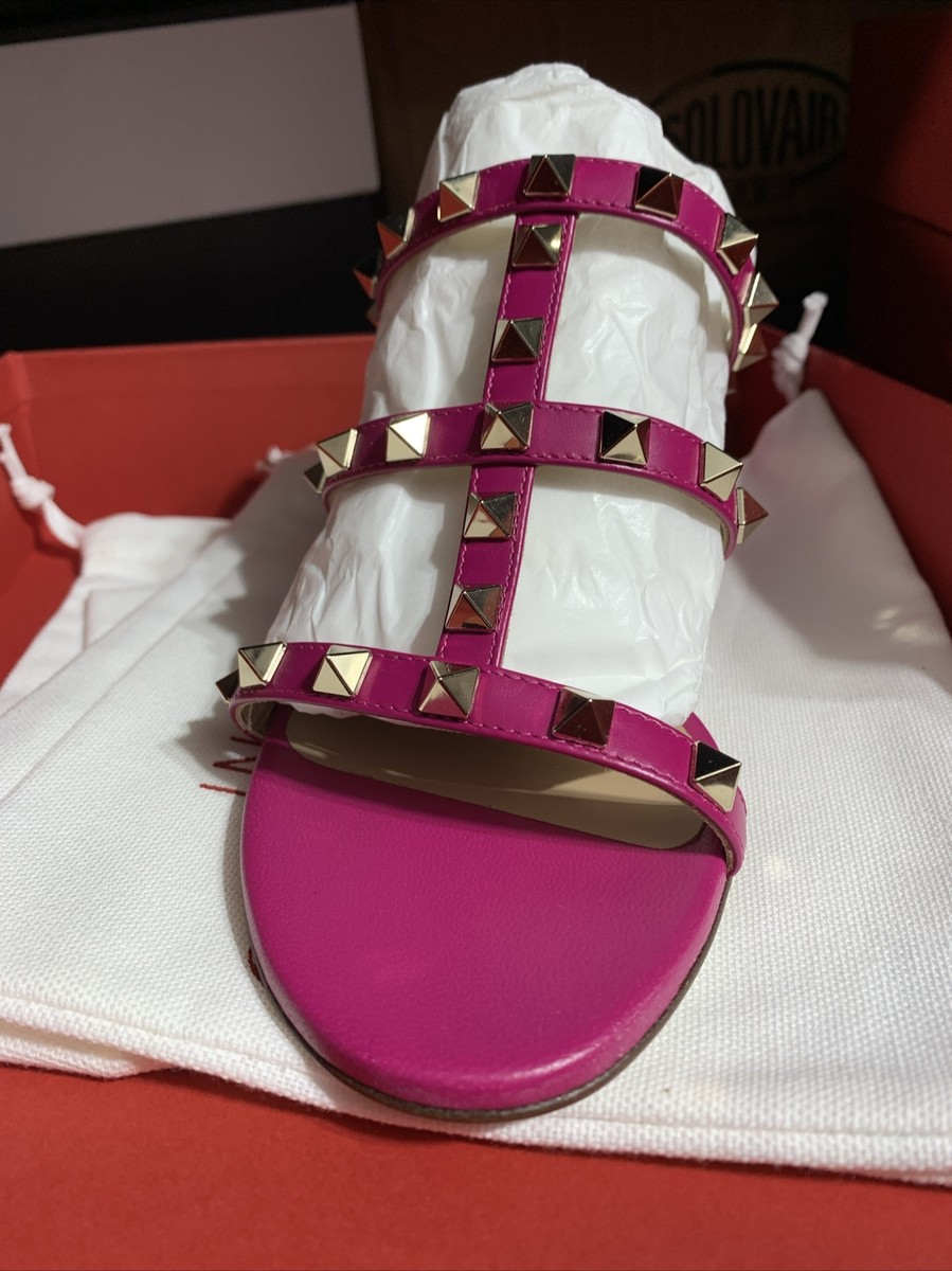 Valentino Garavani Women's Pink Rockstud Block Heel Slide