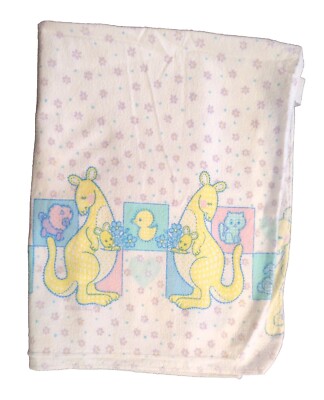 Vintage Riegel Flannel Receiving Blanket Kangaroo Duck Bunny Baby Cotton Flower