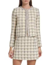 Alice and Olivia Kidman Embellished Tweed Jacket, Off White/Black - Retail 795