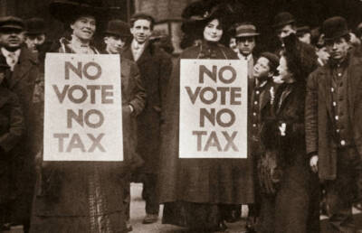 Mrs Janet M Cole and Miss Hazel Philip campaigning for Votes for Wo- Old Photo