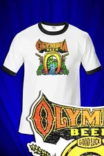 Olympia Beer DISTRESSED RINGER T-SHIRT FREE SHIP USA Coors Budweiser
