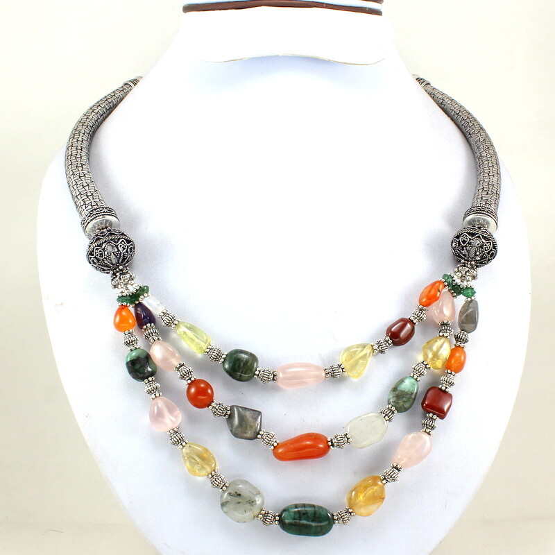 Natural Citrine Carnelian Amethyst Beaded Handmade Gemstone Necklace-image