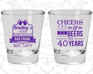 6x Happy 40th Birthday Life Begins At 40 Shimmer Star Party Style Shot Glasses