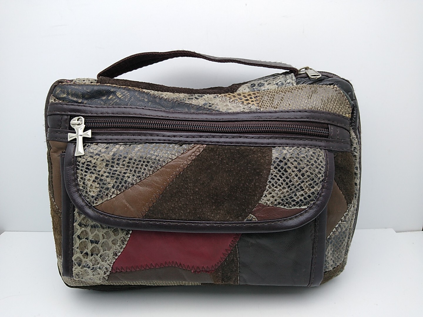 Vintage Brown Crazy Patchwork Buttery Leather Sue… - image 1