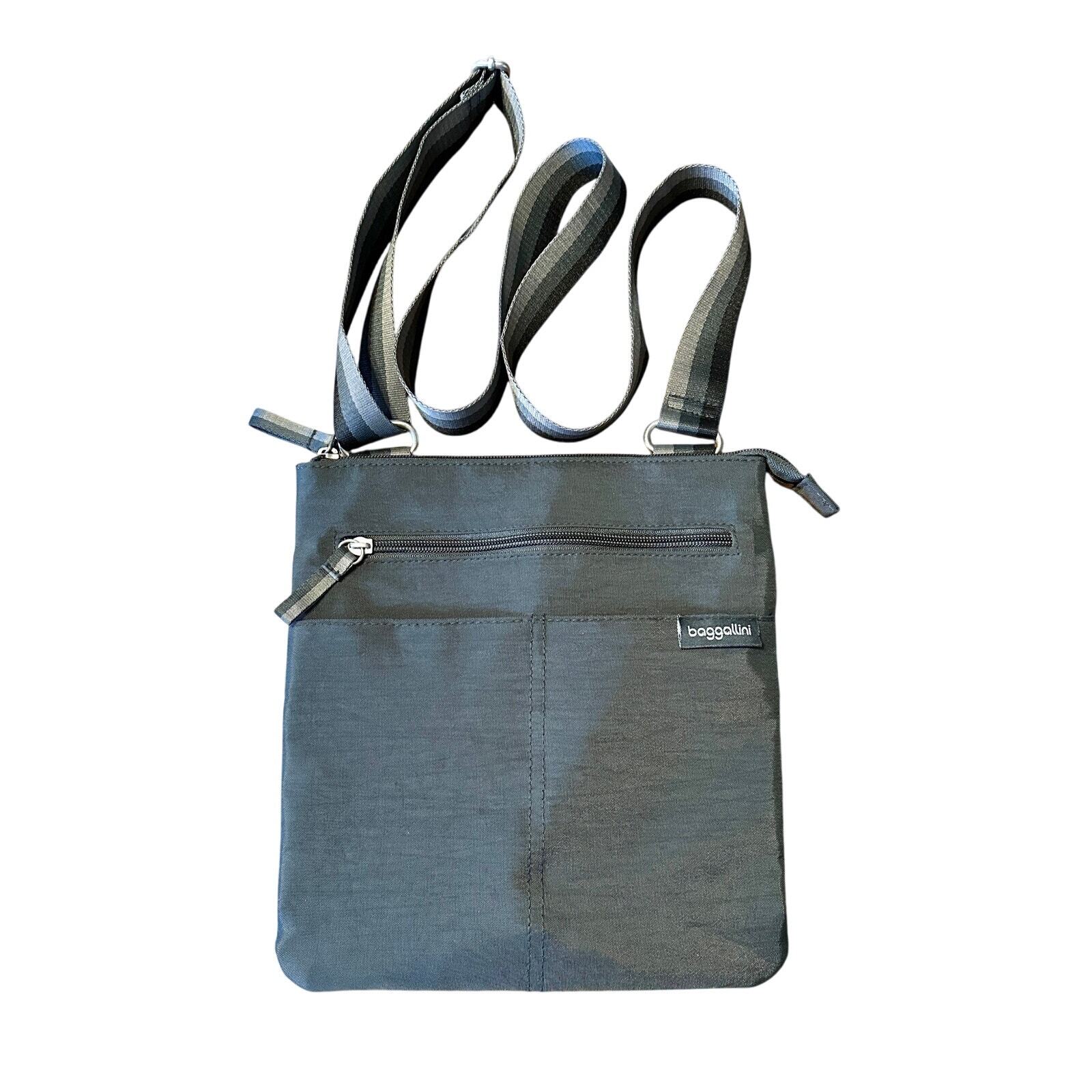 Baggallini Gray Nylon Crossbody Bag Purse with RFID Protection and Multiple Pockets
