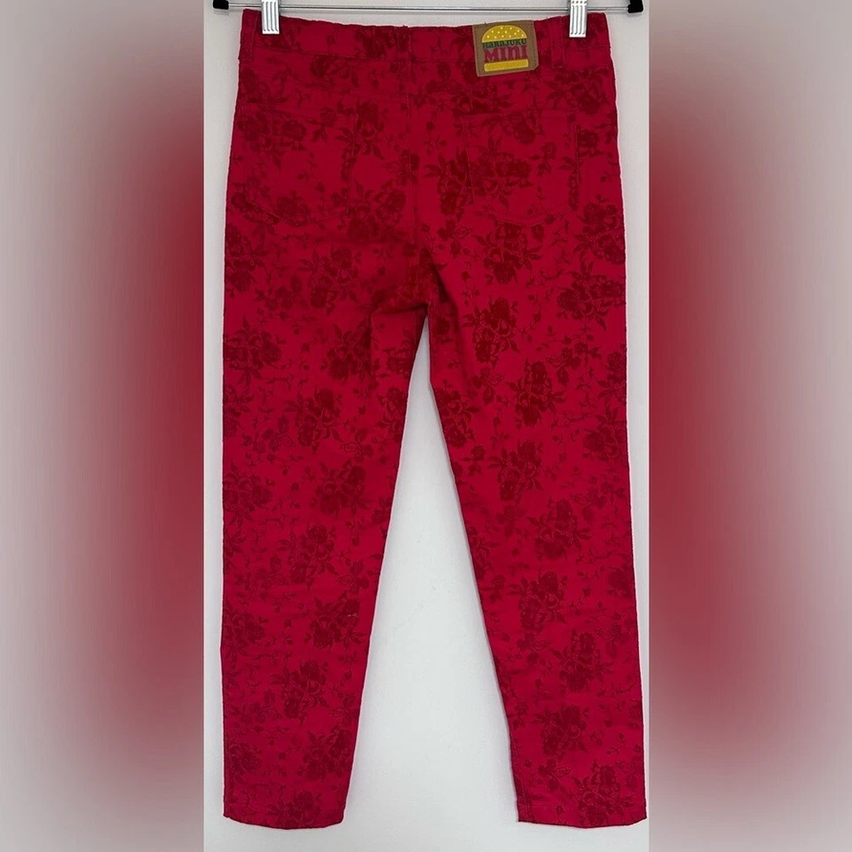 Mini Harajuku para Target Niñas Pantalón Rojo con Terciopelo Floral Jeans Talla XL 14/16 Foto 2 de 4