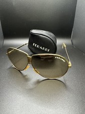 Ferrari Rare Vintage Brown Gold Aviator Folding Sunglasses 1970  s W/CarryingCase