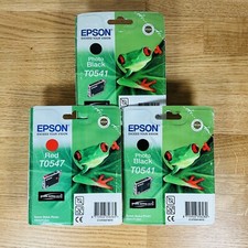 3 x Epson Ink Cartridges Red T0547 Black T0541 New Sealed Genuine Exp 2013