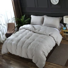 Cal King Size Solid Light-Grey Bed Set: 1 Duvet Cover & 2 Pillow Shams (D2818)