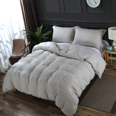 Cal King Size Solid Light-Grey Bed Set: 1 Duvet Cover & 2 Pillow Shams (b2819)