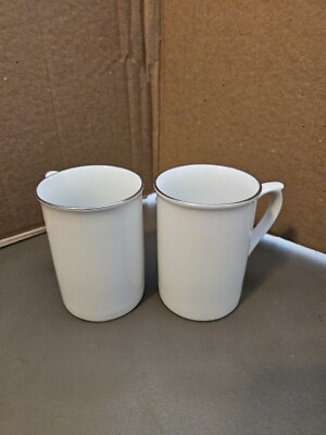 Gibson Designs Everyday China White Silver Rim Set Coffee Cups Mugs 