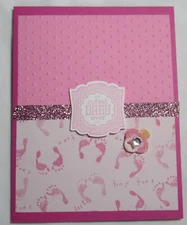 Stampin up! Handmade card Cutest Baby Ever Bright Pink Glitter Girl w/ envelope