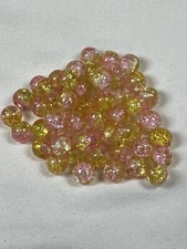 50 8mm Two-Tone Crackle Glass Beads Pink Lemonade