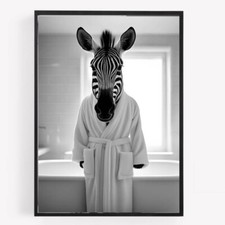 Funny bathroom ZEBRA dressing gown  Print Picture Poster Unframe A4
