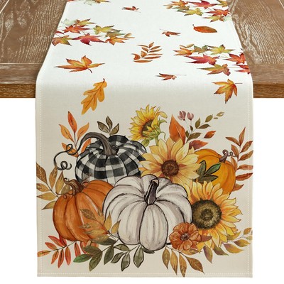 Fall Table Runner 13x72 Inches Pumpkin Maple Leaf Orange Autumn Seasonal Farm...