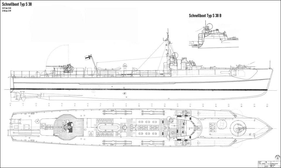 SCHNELLBOOT S- 38. Kriegsmarine bis 1945. M 1 :25 Modellbauplan RC - Bild 2 von 4