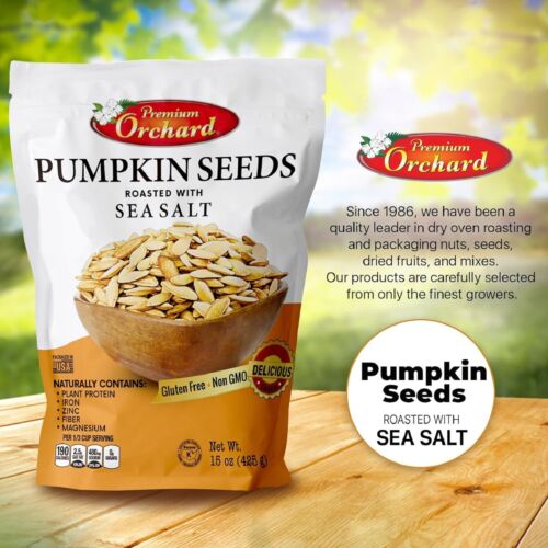 ROASTED PUMPKIN SEEDS to Eat in Shell, Salted with Sea Salt, Non-GMO 15 Ounce - Picture 2 of 5