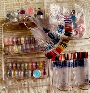 Professional Nail Art Lot Of 200+ Items Color Powder Nail Tips Organizers Etc