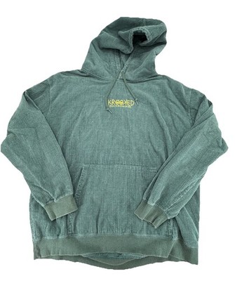 Krooked Skateboards Hoodie Green Corduroy Pullover Embroidered Skate Size XL