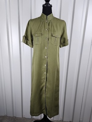 Bloomingdale's Women's Tencel Lyocell Olive Green Maxi Shirt Dress 6 Petite