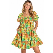 Peyton & Parker XL Tropical Fruit Print Cotton Babydoll Tiered Mini Dress